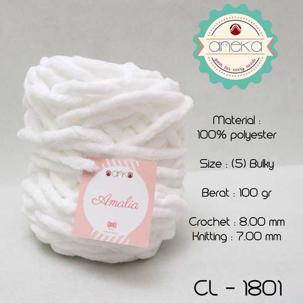 Benang Rajut Chenille Midi Amalia Yarn 1801 Putih