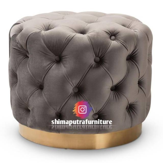 Stool Sofa Bulat Kancing Modern Puff Bulat Kancing