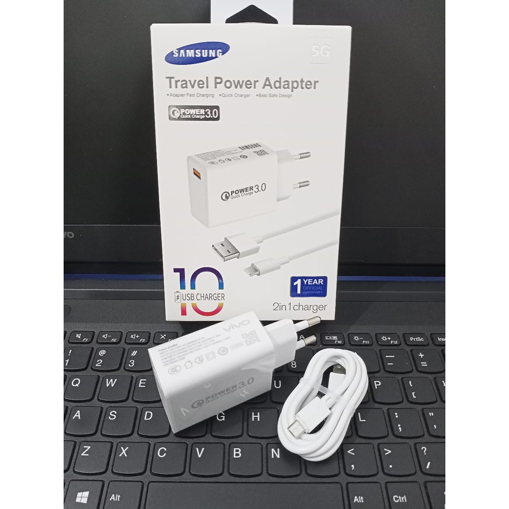 CHARGER BRAND POWER QC 3.0 TRAVEL POWER ADAPTOR 3A BRAND 5G  2IN 1 FAST CHARGING MICRO USB