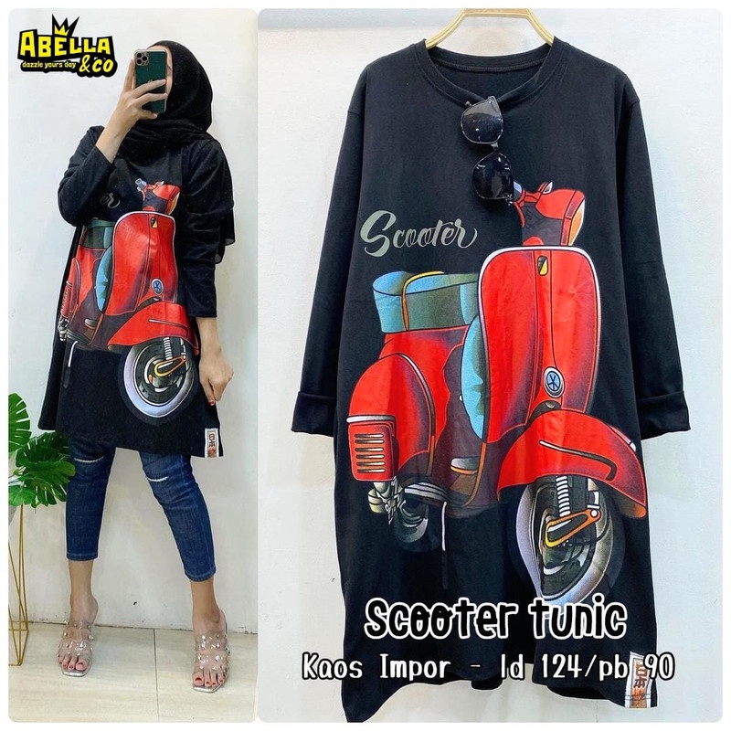 Scooter Tunic Kaos Import | Kaos Motif Cewek | Tunik Motif Cewek | Blouse Motif Cewek