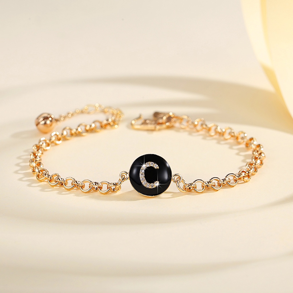 Y552【COD】Fashion Huruf Gelang Stainless Steel Letter Gelang Berlapis Emas Hypoallergenic