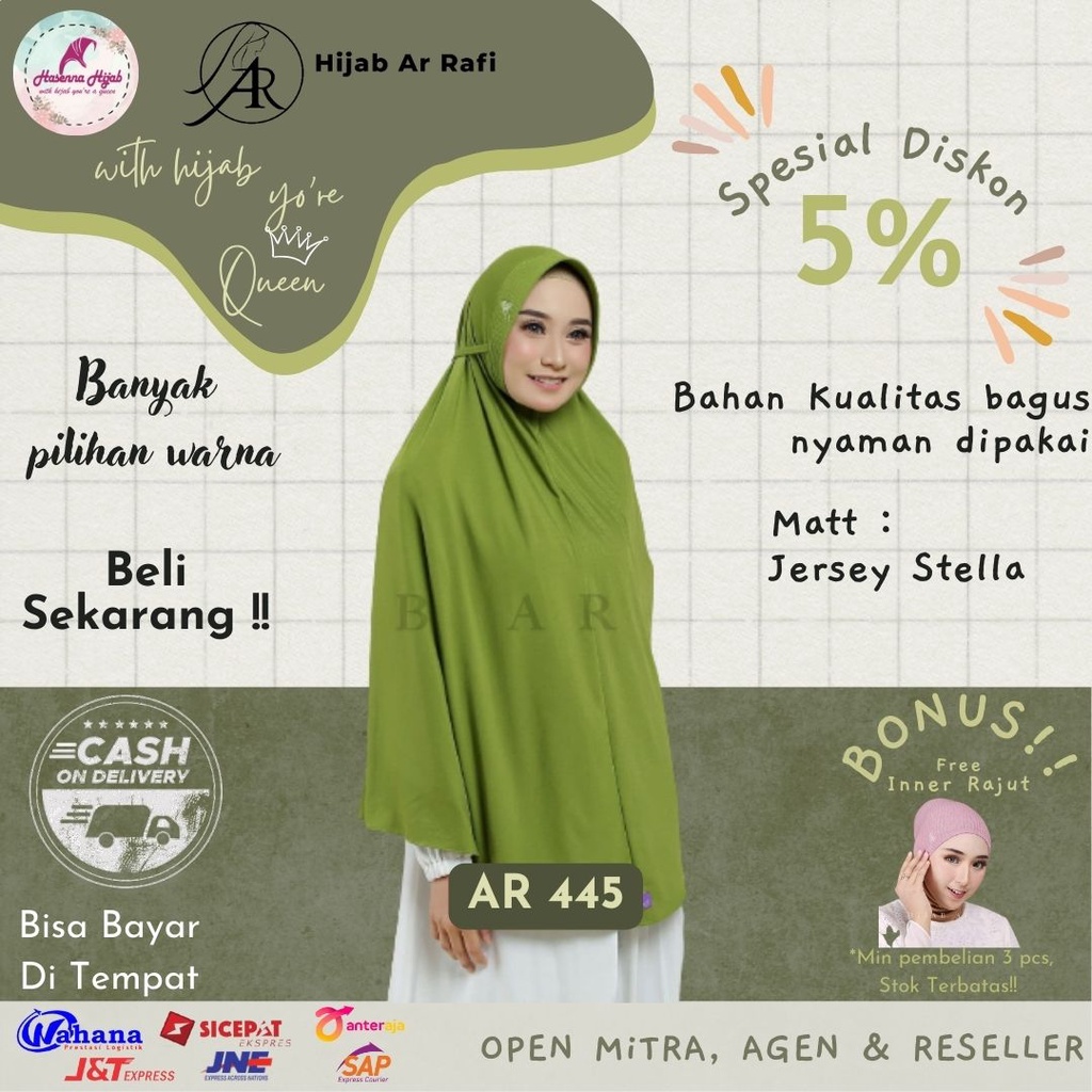 Kerudung Arrafi Hijab Terbaru AR 445 Jumbo Tali Belakang