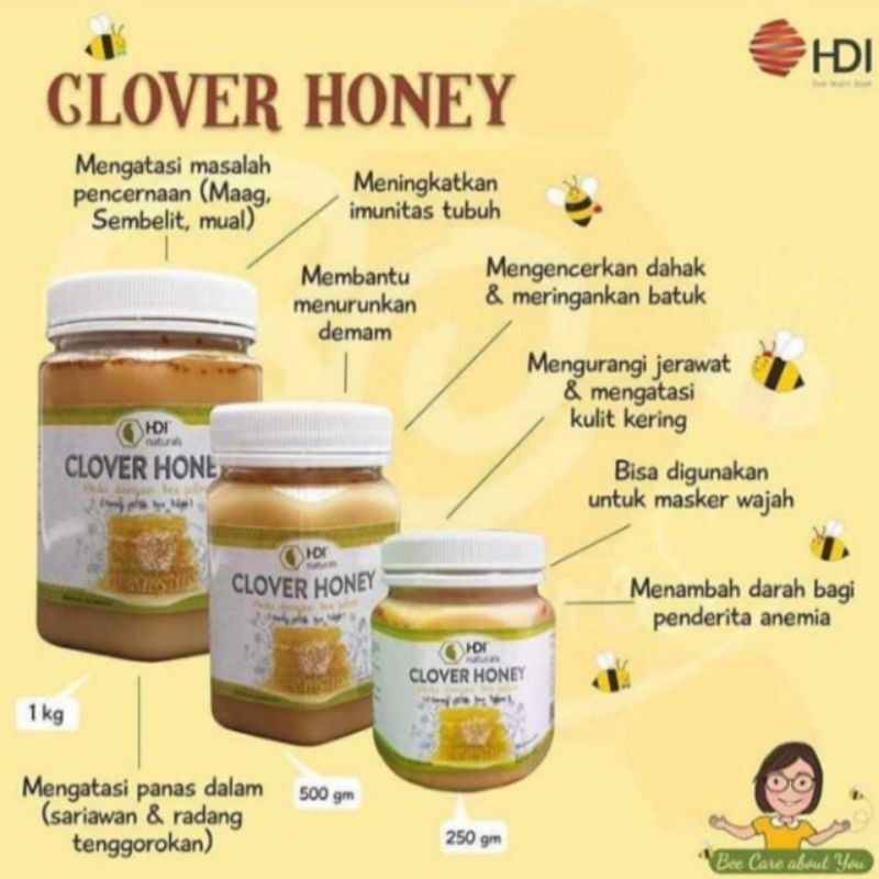 Clover Honey HDI 100% ORIGINAL 500Gram Free Dipper/Sendok Madu