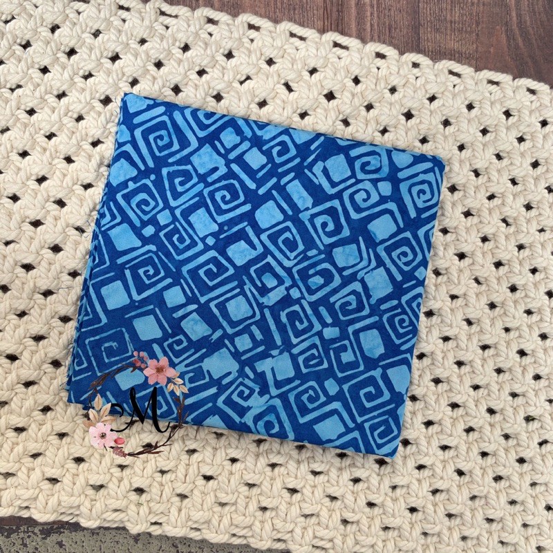 Perca kain katun batik bali - batik smoke -biru