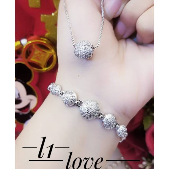 TERMURAH Set Perhiasan Lapis Emas Gelang Kalung Liontin Bola Xuping Silver XP0133 Titanium Rantai