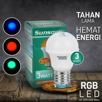 Lampu hias LED Sunsonic 7 warna 3 Watt RGB Warna Warni Disco Kelap Kelip Gonta Ganti Wana Buat Lampu Tidur Mini Lamp Bohlam Berwarna Dekorasi Full Color Sunsonik Multi color  Bohlam 3 Watt Warna Warni / RGB - Bohlam led 3 watt yang menyala warna warni