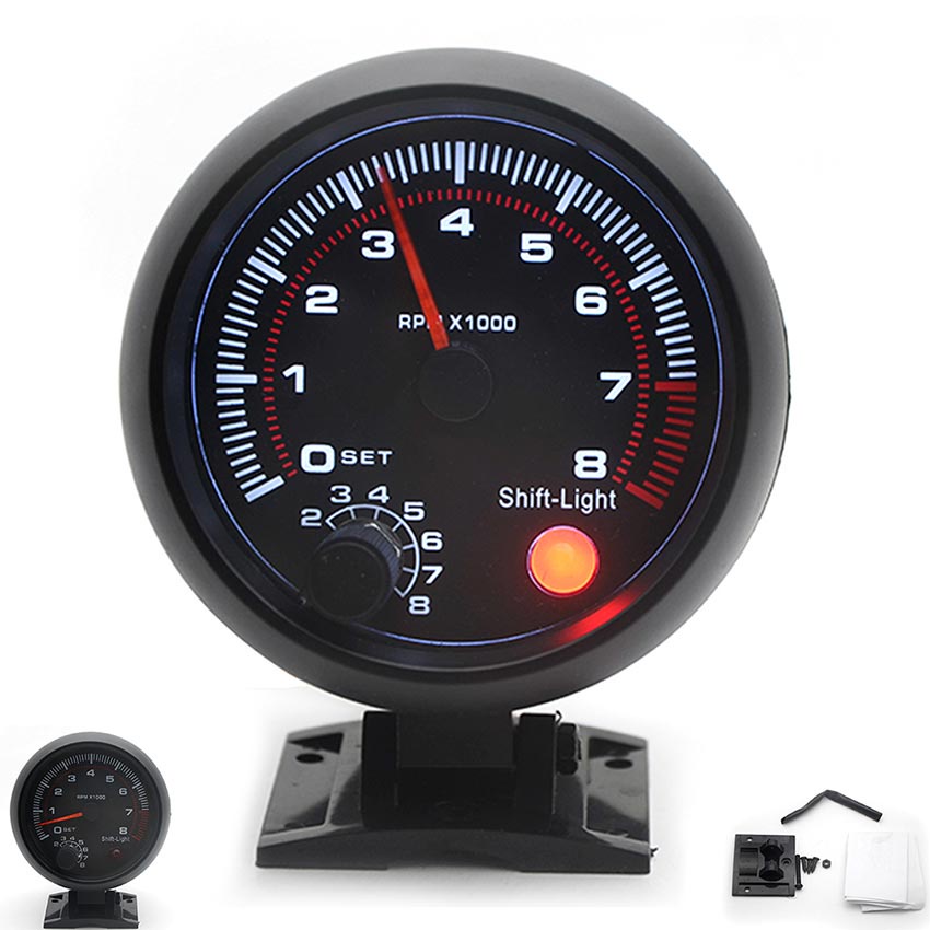 Tachometer Mobil Universal 3.75'' "0-8000 RPM Tachometer autometer mobil Tacho Gauge Meter LED Shift