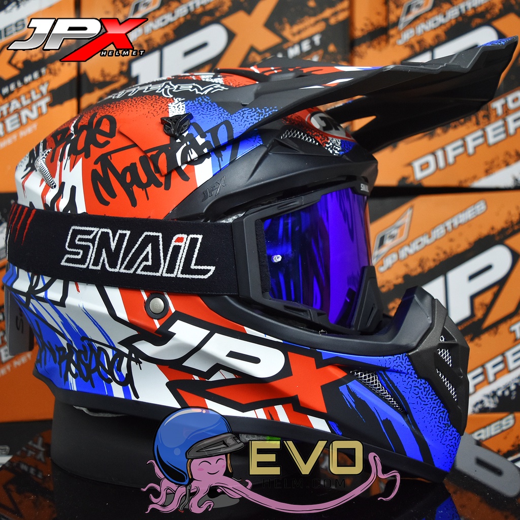 HELM JPX CROSS_FOX1 SERI X6 - BLACK DOFF / BLUE + GOOGLE SNAIL (ONGKIR 2 KG) HELM JPX TERBARU