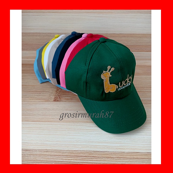 topi anak bordir lucky ready hitam merah kuning hijau putih biru pink