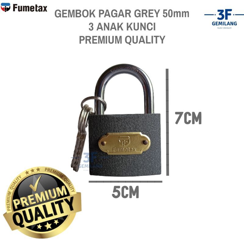 FUMETAX - Iron Padlock / Gembok Pagar Rumah Warna Grey PREMIUM QUALITY