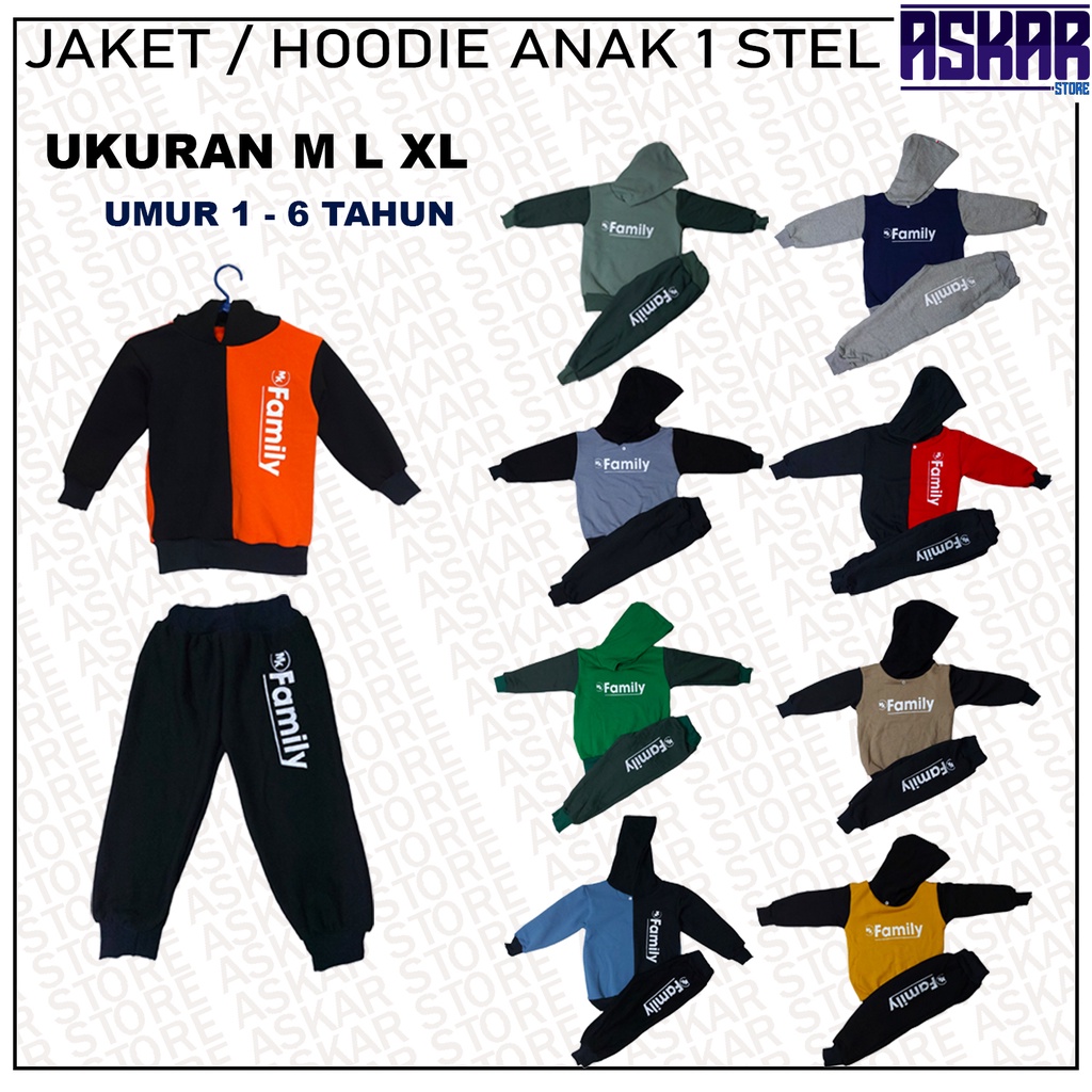 Jaket Sweater Hoodie Anak 1 Setel Laki Laki Perempuan Umur 1 - 6 Tahun