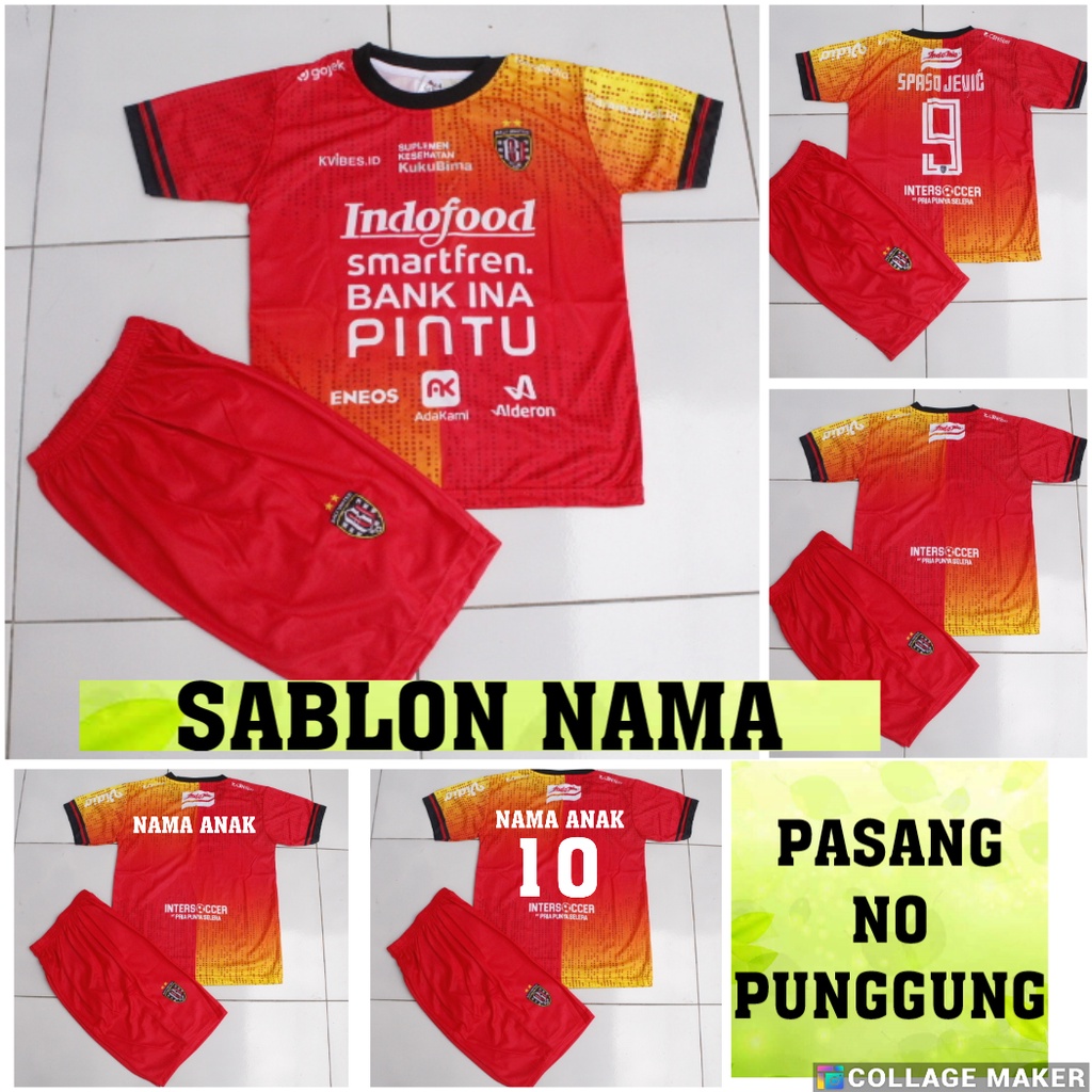 setelan baju bola anak bali united/jersey bola bali united home 2022/2023 terbaru printing usia 5-12thn