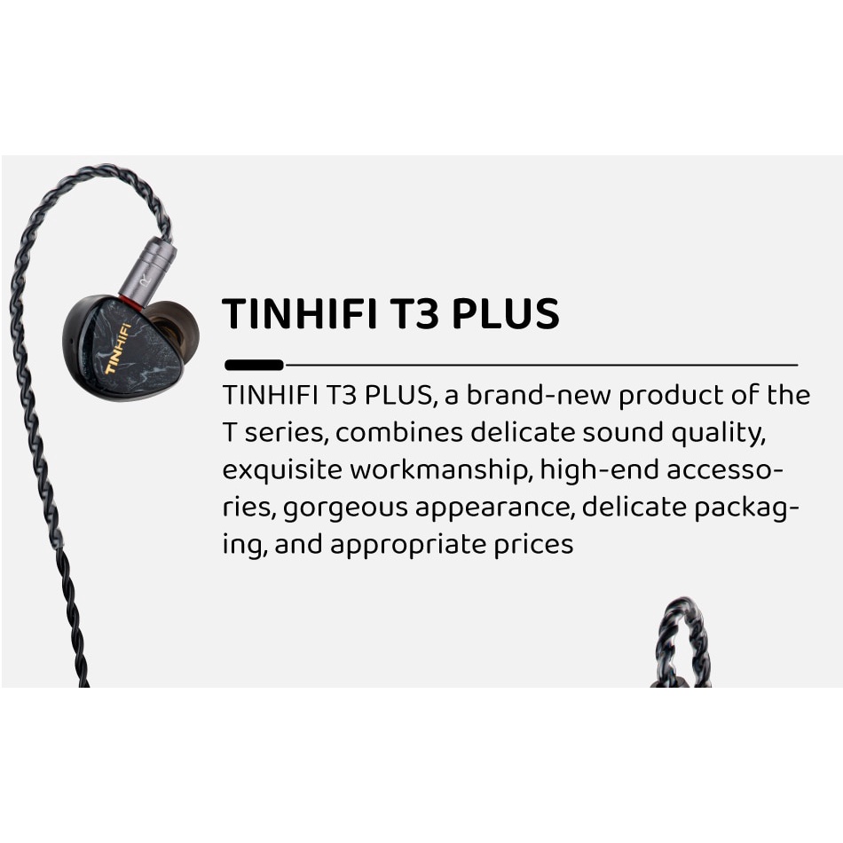 TINHIFI T3 PLUS 10MM LCP Dynamic Driver HIFI  Earphones 3D Printing Delicate Packaging Environmental Resin Combined 2PIN Cable