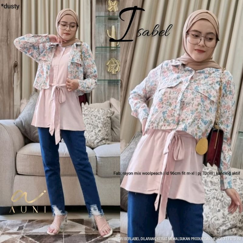 SETELAN TUNIK + OUTER RAYON MOTIF BUNGA ISABEL BY AUNI