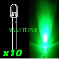 x10 LED Putih = Hijau 5mm Super Bright Green Clear