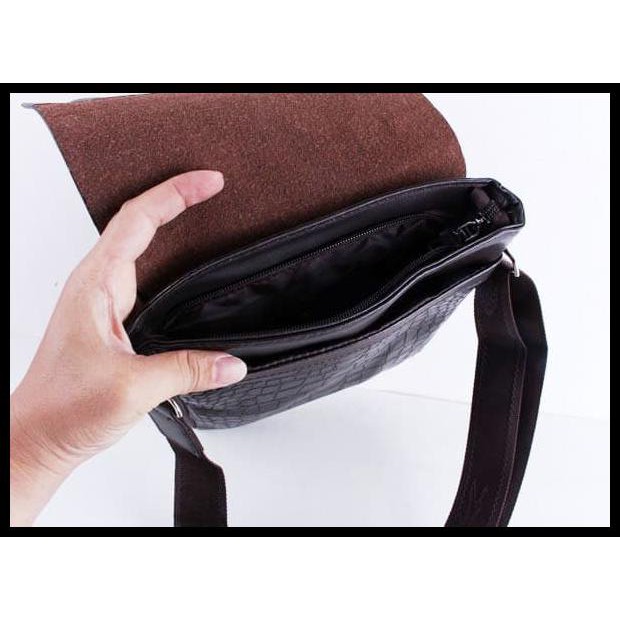 GRATIS ONGKIR TAS SELEMPANG KULIT PRIA (LACOSTE) BLACK