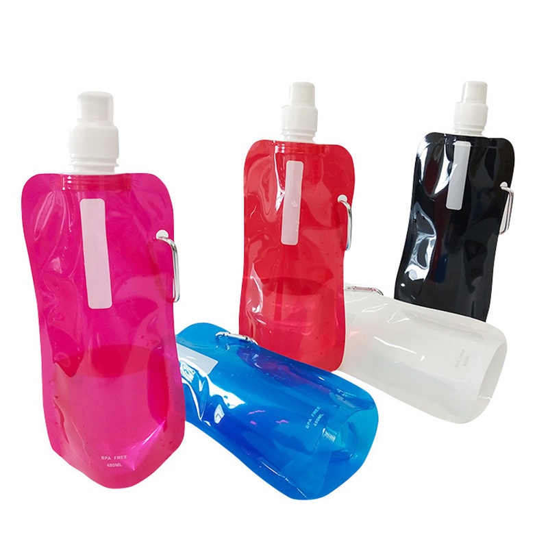 Botol Air Minum Lipat Portable 480ml Ultra Ringan Warna Acak Untuk Travel / Hiking / Camping