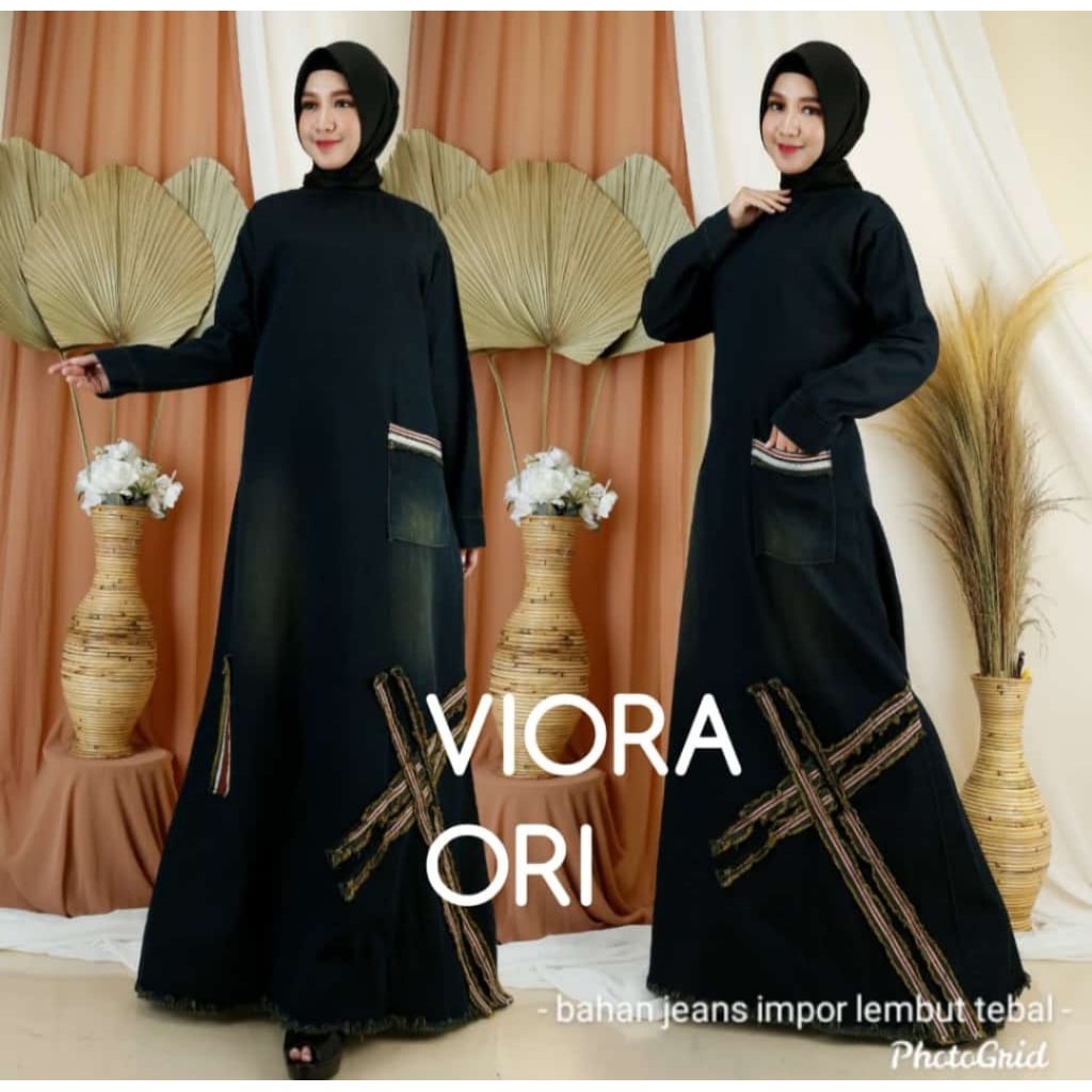2020 Gamis Wanita Model Terbaru Baju Muslim Jeans Long Dress Arumi Viora