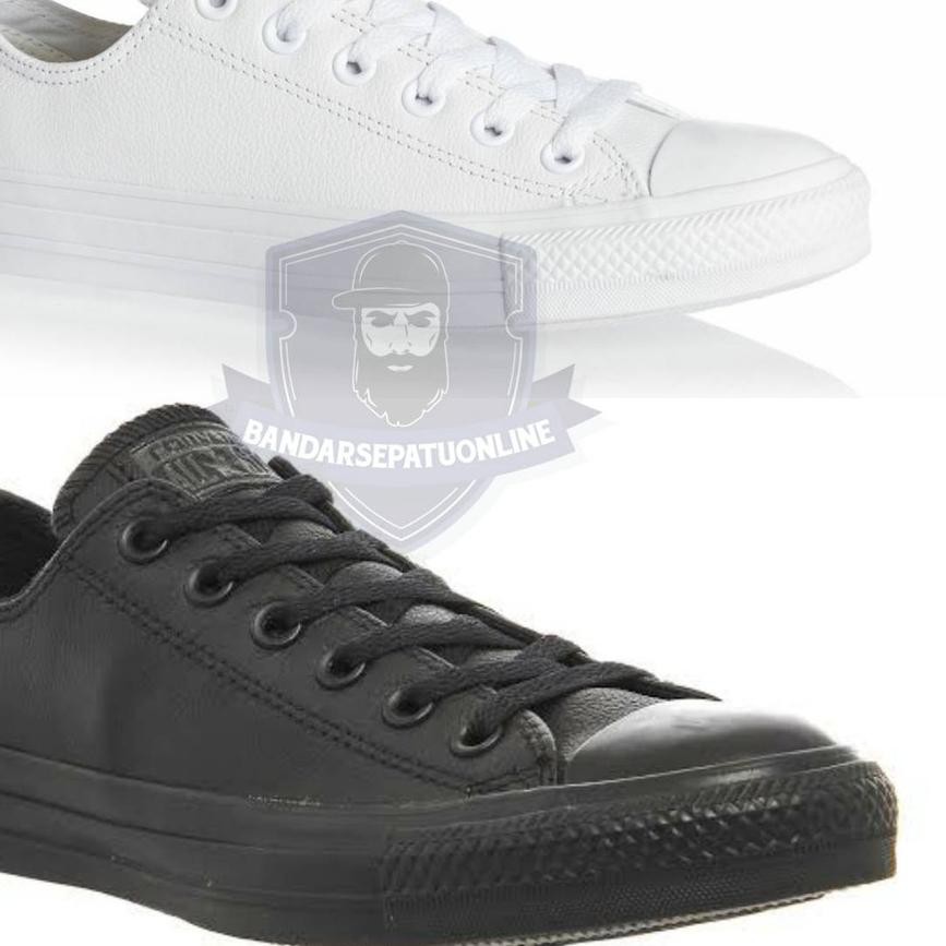 DLI [GRADE ORIGINAL] SEPATU CONVERSE ALLSTAR ALL STAR OX KULIT LEATHER HITAM BLACK PUTIH WHITE PREMI