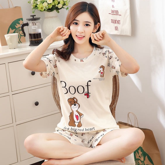 Baju Tidur piyama lengan pendek Wanita Dewasa Motif Kartun Lucu Pajamas Dewasa Set Piyama Pendek Wanita PART 1