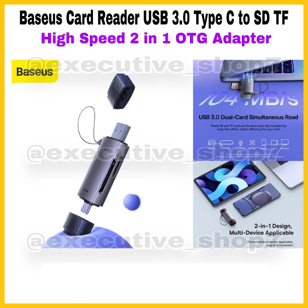 Baseus Card Reader USB 3.0 Type C to SD TF - High Speed 2 in 1 OTG Adapter - Garansi Resmi 6 Bulan