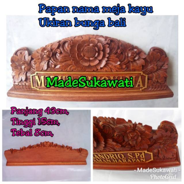 Papan nama Kayu ukiran bunga Matahari bali name plate handmade isi tatakan hiasan dekorasi