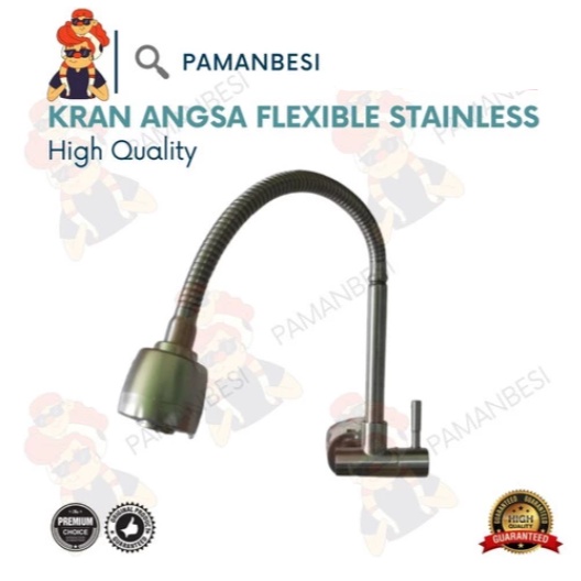 Kran angsa fleksibel Kran cuci piring Full Stainless SUS 304 Asli