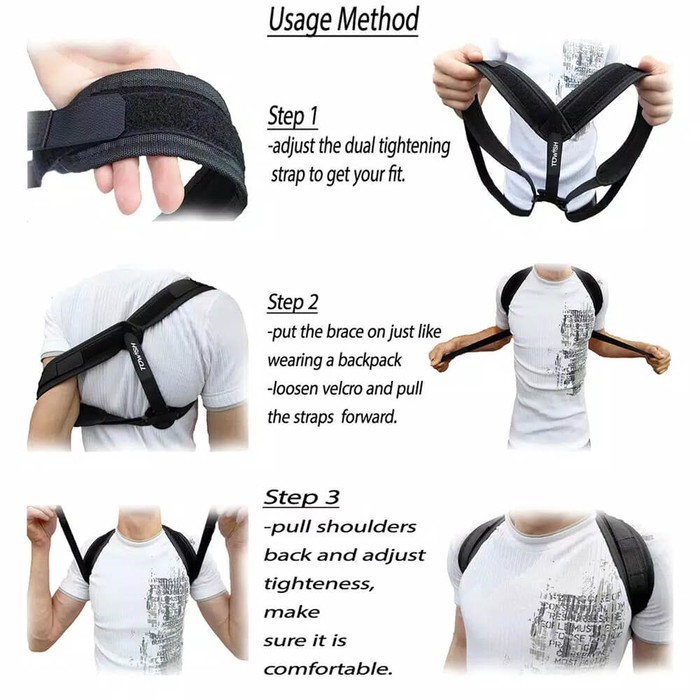 Posture Corrector Penegak Punggung Postur Back Support - Tali Body Harness Korektor Postur Punggung Size M Hitam - Penyangga Punggung Shoulder Back Support Belt Posture Corrector Korset Tali tulang Belakang alat penopang tubuh tegab berdiri terapi