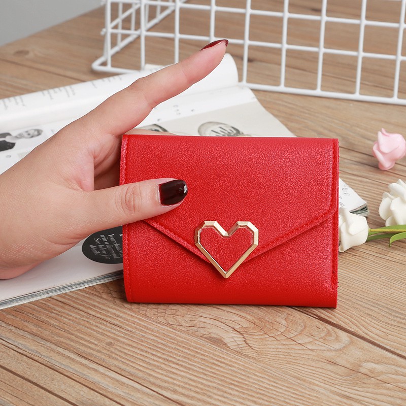 SC✌ DL065 Dompet Wanita kartu koin Mini LOVE Fashion Wanita Kekinian Dompet Wanita Murah Import-MERAH TERANG