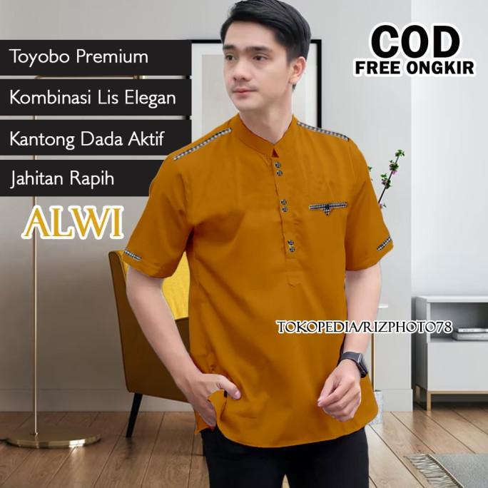 Korting baju koko dewasa modern Baju Koko Alwi Atasan Muslim Pria Lengan Pendek Size M L XL XXL