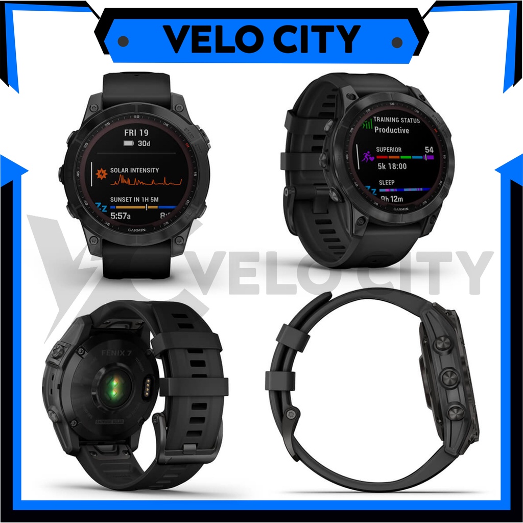 Garmin Fenix 7 Solar Sapphire Carbon Gray DLC Titanium Silicon Band Garansi Resmi TAM 2 tahun