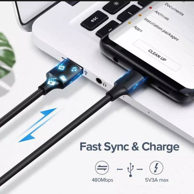 Ugreen Kabel Type C 3A Panjang 25cm 100cm 150cm 200cm 300cm - Kabel Charger Ugreen Usb C 3A Fast Charging