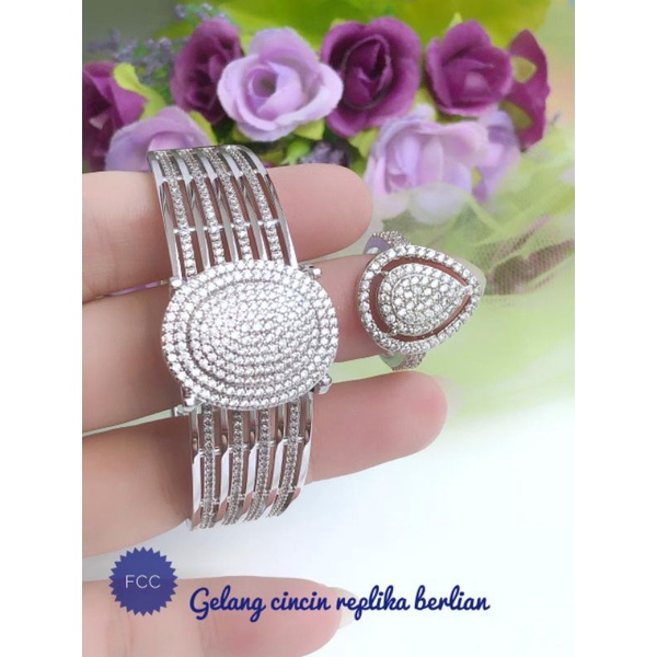 [Replika berlian] Set gelang tangan dan cincin replika berlian silver gold [10 motif] 110621