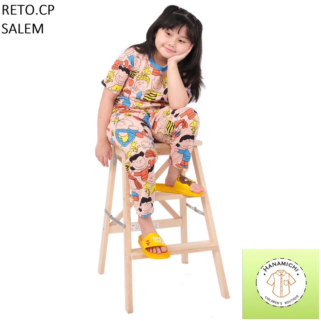 Hanamichi RETO.CP Setelan Baju Tidur Anak Lengan Pendek Motif Kartun