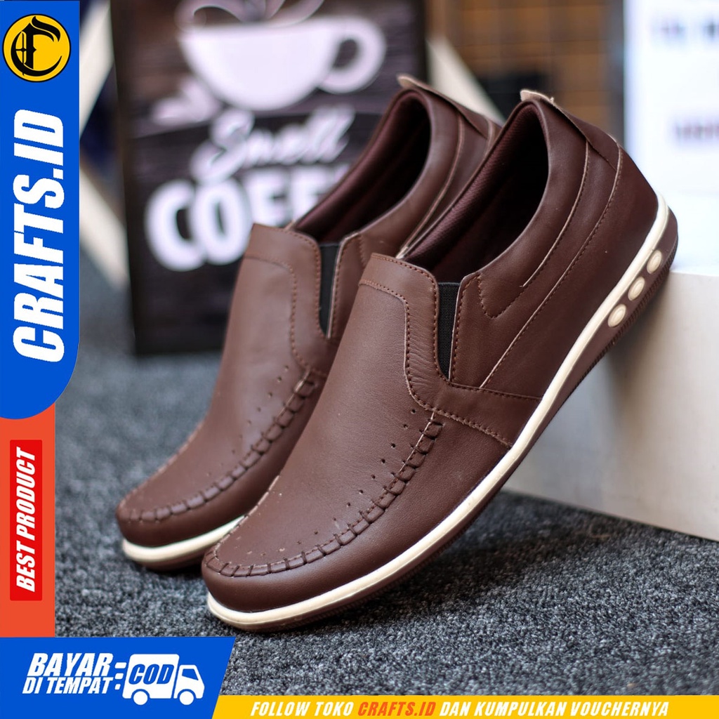 Crafts Blez - Sepatu Kulit Slip on Casual Kerja Pria