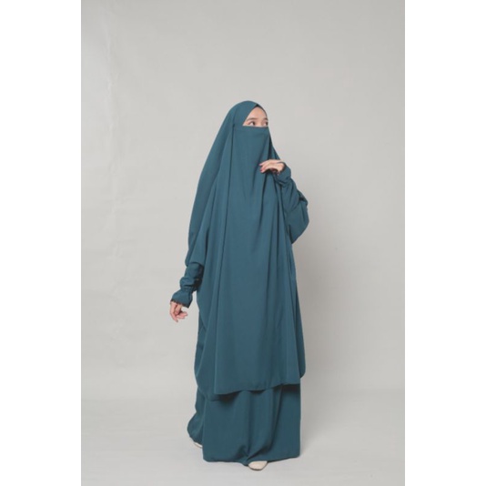 FRENCH KHIMAR . FRENCH KHIMAR RENDA . FRENCH KHIMAR MURAH SET BAHAN WOLFIS-Teal
