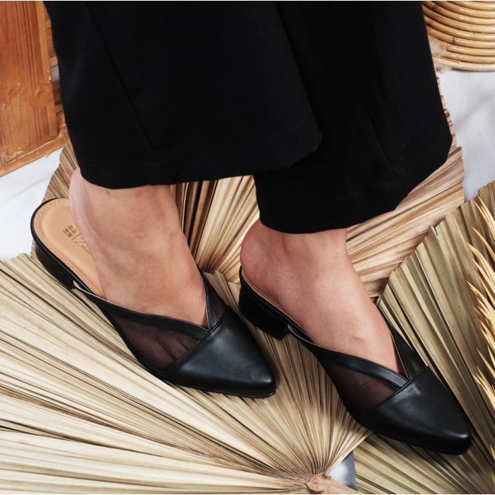 Sepatu Sandal Wanita BIG SIZE 41-42-43-44-45 Mules Hak Tahu 3cm hitam ZG-80 sendal cewe ukuran jumbo