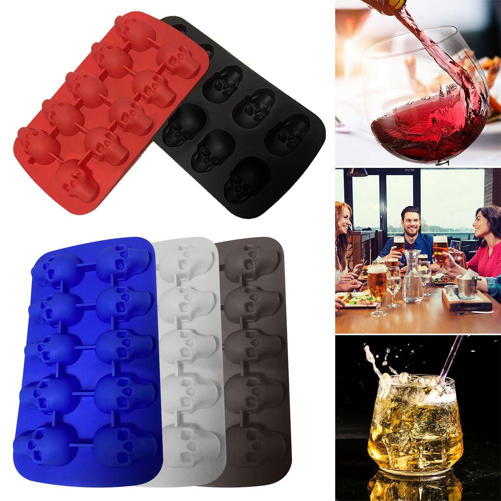 Solighter 3D10 Grid Skull Cetakan Aksesoris Dapur Whiskey Cocktail Halloween Lce Maker