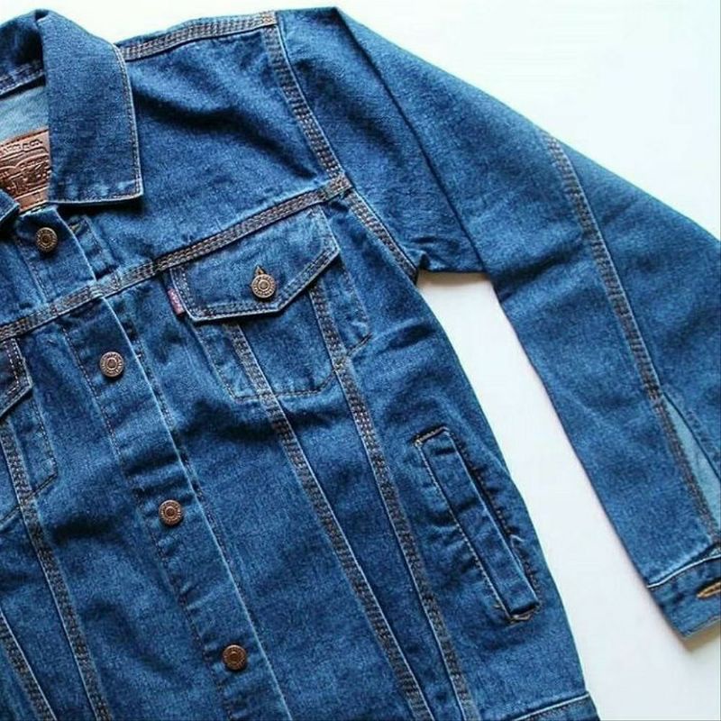 Jaket Jeans Pria Cowok Cewek Oversize Jumbo Big Size XL XXL Hitam Biowash Bioblitz Biru Muda