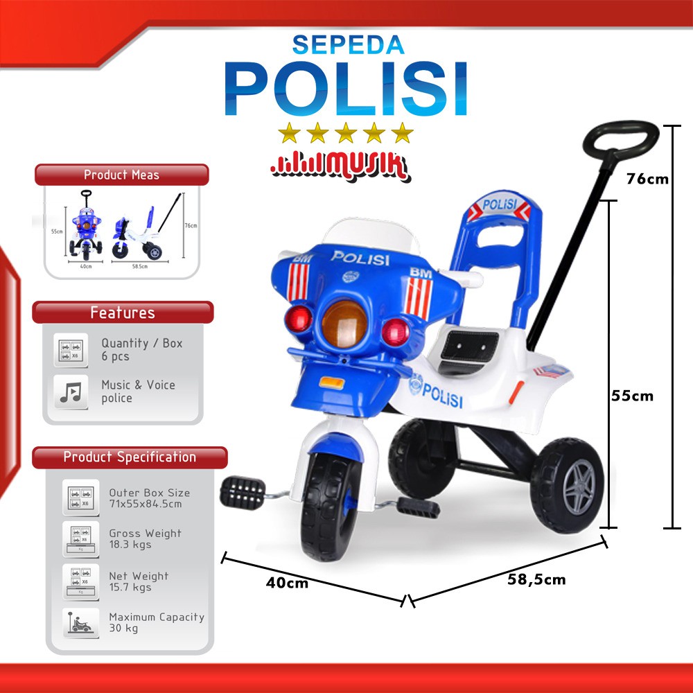 PROMO MKT-SPM Mainan Sepeda Anak Roda Tiga Tricycle Polisi Police Bike