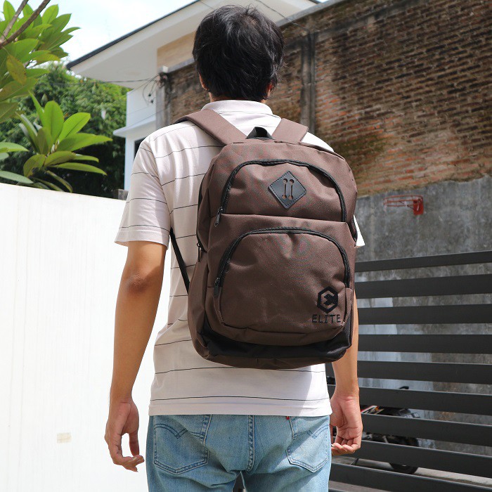 Tas Ransel Laptop Distro Backpack Punggung Sekolah Kuliah Gaya Gaul Warna Coklat With Rain Cover