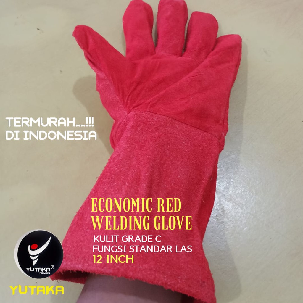 SARUNG TANGAN LAS KULIT MERAH 12inch murah/sarung tangan las welding 12 inch merah murah