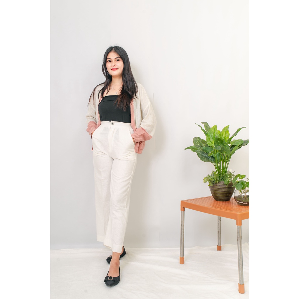 Kulot Linen Import Highwaist - Cullote Pants | Wide Leg Cullotes | Celana Kulot Wanita 002#