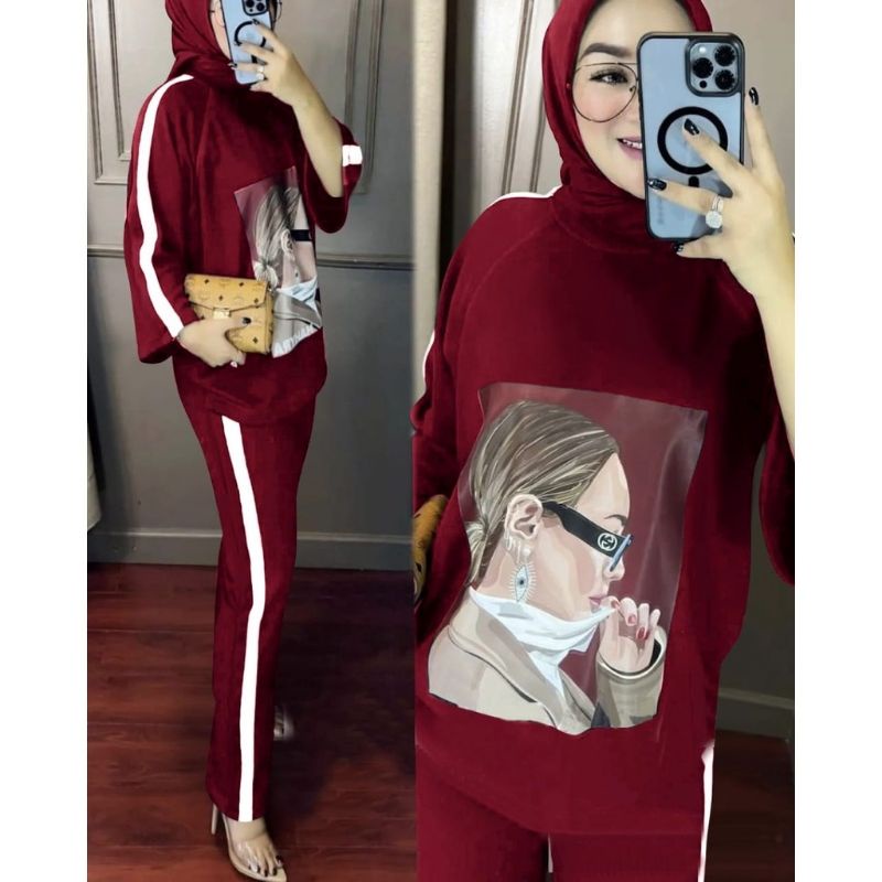 OOTD Set Baju Setelan Celana Panjang Polos Wanita Muslim Dewasa Remaja Modern Simple Elegan Terbaru 