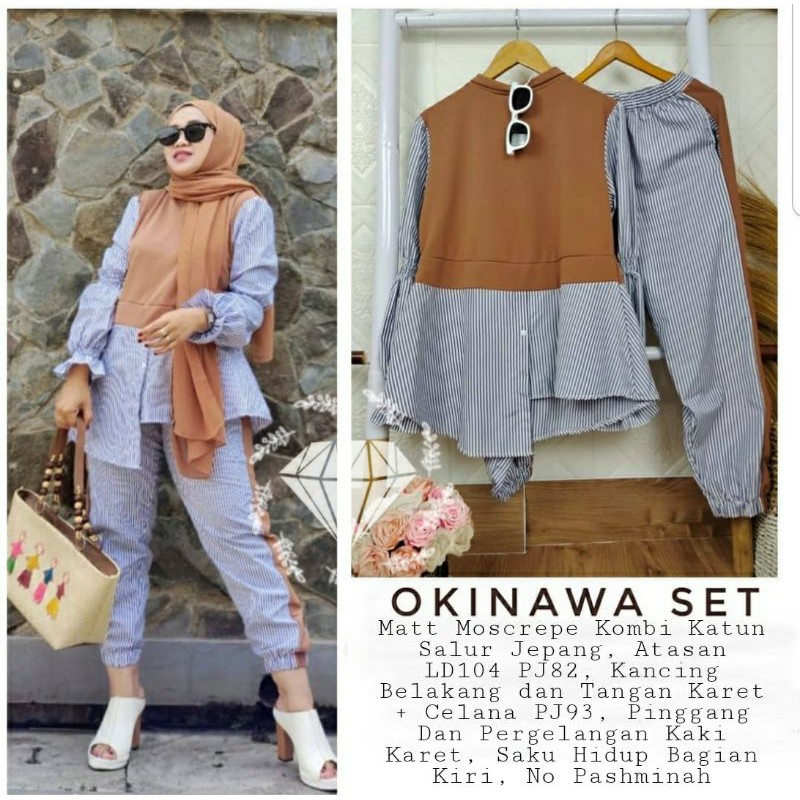 PCS SET OKINAWA BAHAN MOSCREPE KOMBI KATUN SALUR KR STELAN ATASAN DAN CELANA ADA VIDEO REVIEW PRODUK