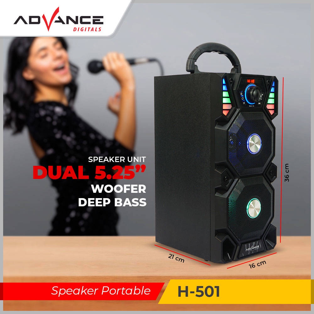 【READY STOCK】 Advance 5&quot; Dual Speaker H501 Bluetooth Free 1 Mic Portable USB Radio 4000Mah Charge