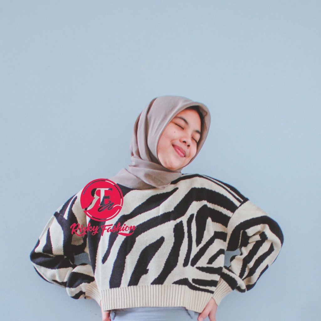 Arabele zebra crop / blouse rajut atasan wanita