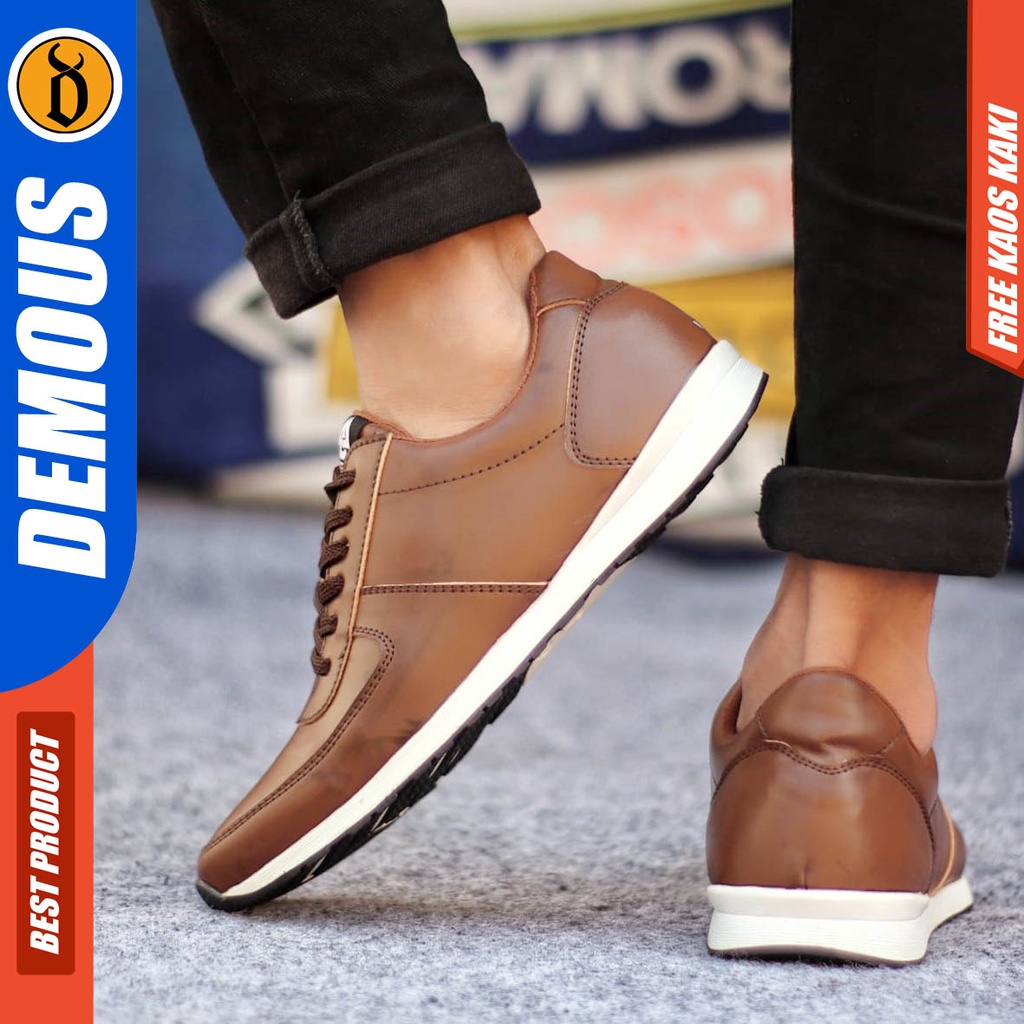 Sepatu Kasual Pria Sneakers Casual Kerja Kulit Pu Gaya Sporty Hitam Coklat Prey