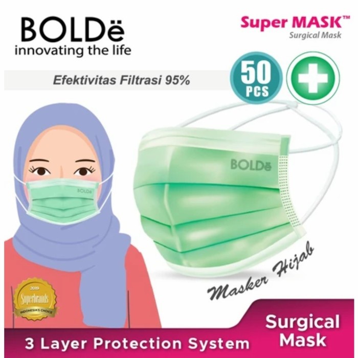 Masker - Masker Hijab Bolde Surgical Face Mask 50 Pcs