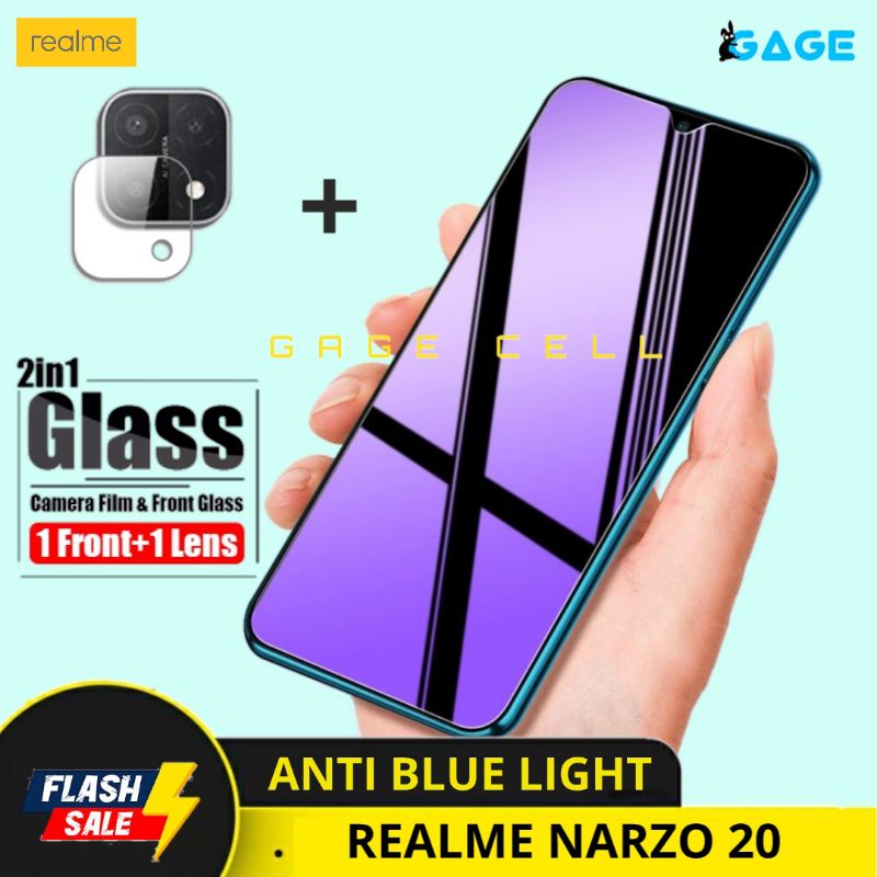 2in1 TEMPERED GLASS ANTI BLUE LIGHT FULL LAYAR KAMERA REALME NARZO 20 SCREEN PROTECTOR PREMIUM